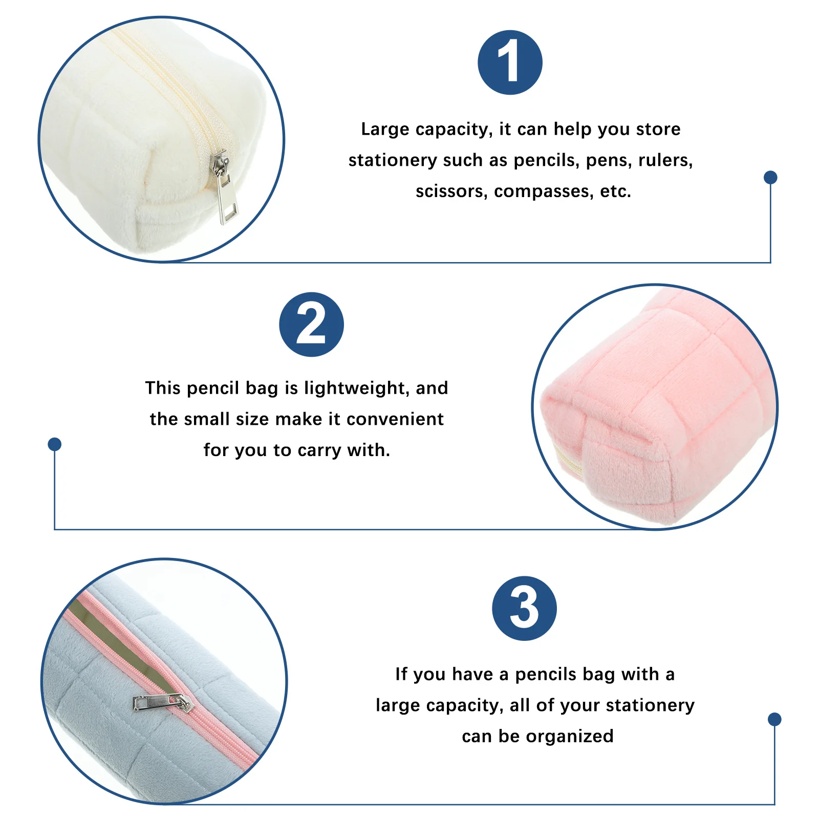 

3Pcs Large Capacity Pencil Bag Portable Nylon Pen Case Multifunctional School Stationery Organizer for Students and Office