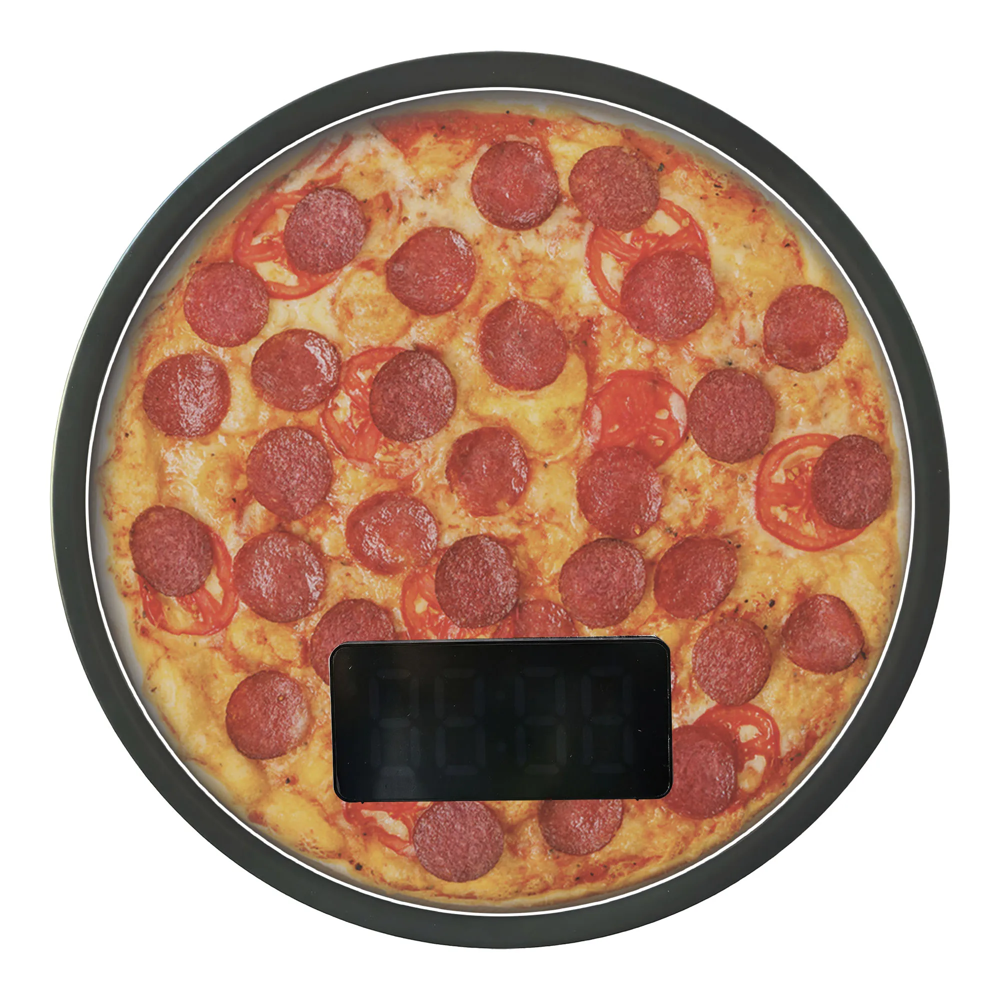 Pepperoni Pizza LED Digital Wall Clock With Backlight for Pizza Shop 12/24 Hour Time Format Soft Glow Ambient Bedside Wall Clock