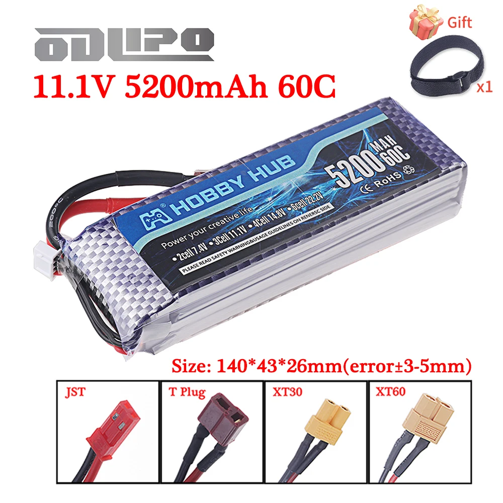 11.1V Lipo Battery 5200mAh 60C Battery with Deans T/XT60 plug For RC Airplanes Helicopters Car Truck Spare Parts 3S Batteries