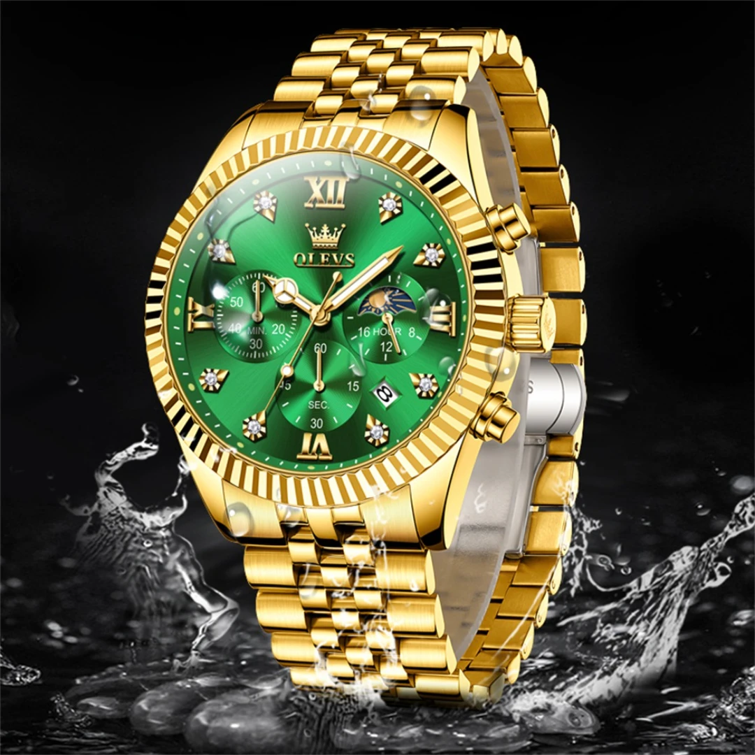 OLEVS 2932 Кварцевые модные часы в подарок, ремешок для часов из нержавеющей стали, наручные часы с круглым циферблатом, светящийся маленький секундный календарь