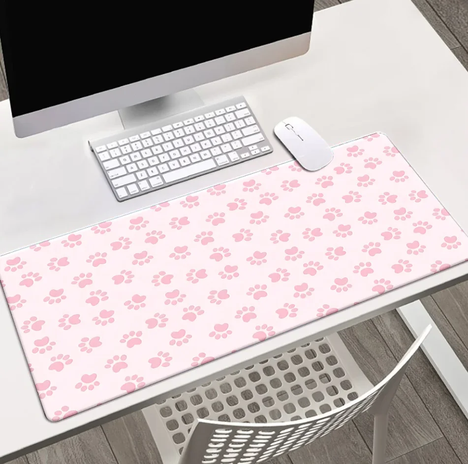 Roze Pootjesprint Grote Bureaumat, Antislip Muismat voor Kantoor & Gaming