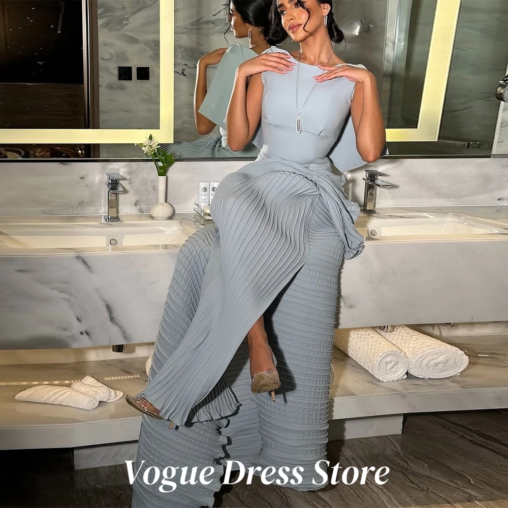 Simple Blue Jersey Evening Dress A-Line O-Neck Customized Homecoming Dresses Sweep Train Zipper Back Formal Occasion Gowns image 4