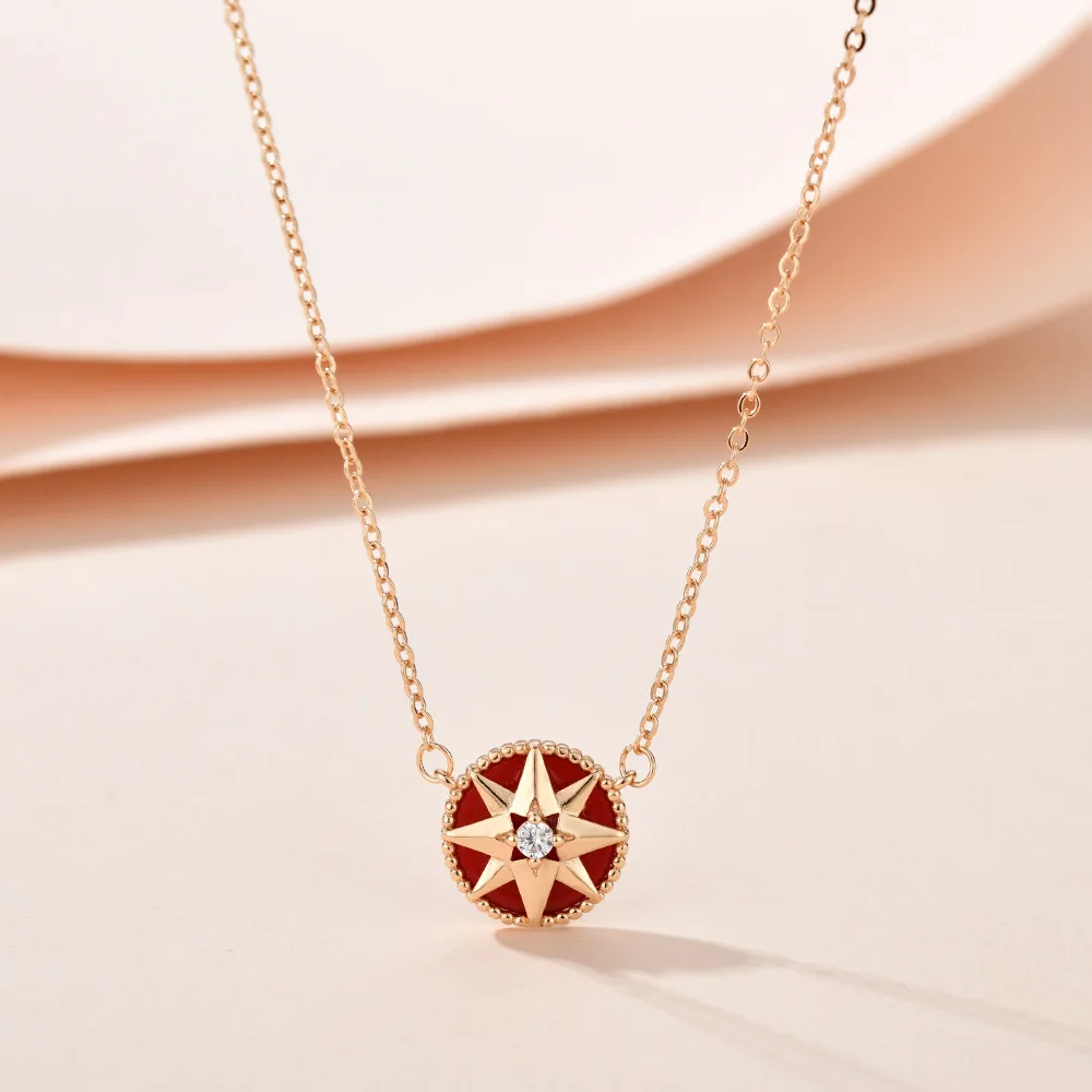 

Artisan Octagram Compass Necklace - Round Mother of Pearl & Bronze Pendant on Adjustable Chain, Sacred Geometry Jewelry
