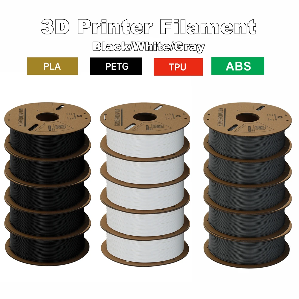 KINGROON خيوط طابعة ثلاثية الأبعاد PLA PETG TPU ABS 5 كجم حزمة أسود أبيض رمادي 1.75 ملم بدون فقاعات بلاستيك 5 لفة 1 كجم، بكرة عشوائية #3