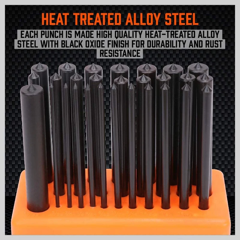 28-Piece Transfer Punch Set, 3/32 Inch - 1/2 Inch, Heat Treated Alloy Steel Forging