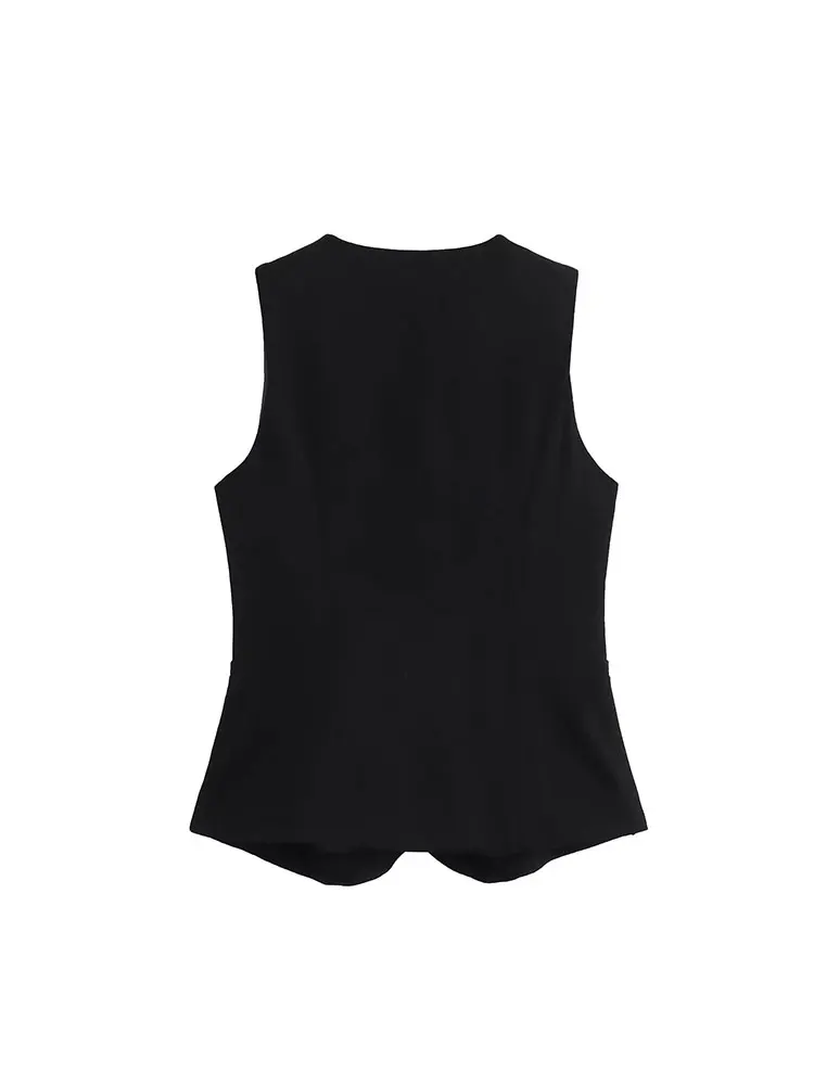 TRAF 2024 Autumn New Launch Women\'s Black Suit Vest Crop Top Unisex style Single Breasted Slim Waistcoat Coat