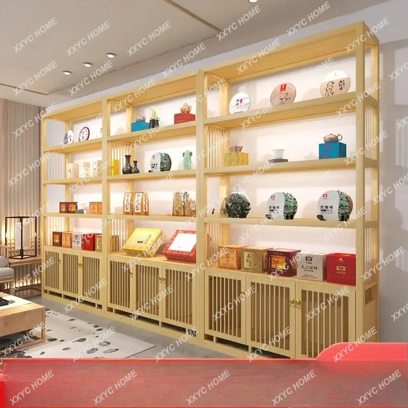 A  Customized New Chinese Tea Display Cabinet Bogu Rack Tea Room Tea Shop Solid Wood Display Cabinet