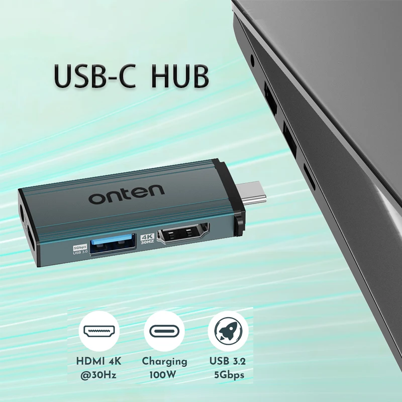 

Адаптер USB-C на HDMI, док-станция для внешнего экрана, сплиттер, USB-C концентратор, USB-видеоконвертер для ТВ 4K@30Гц