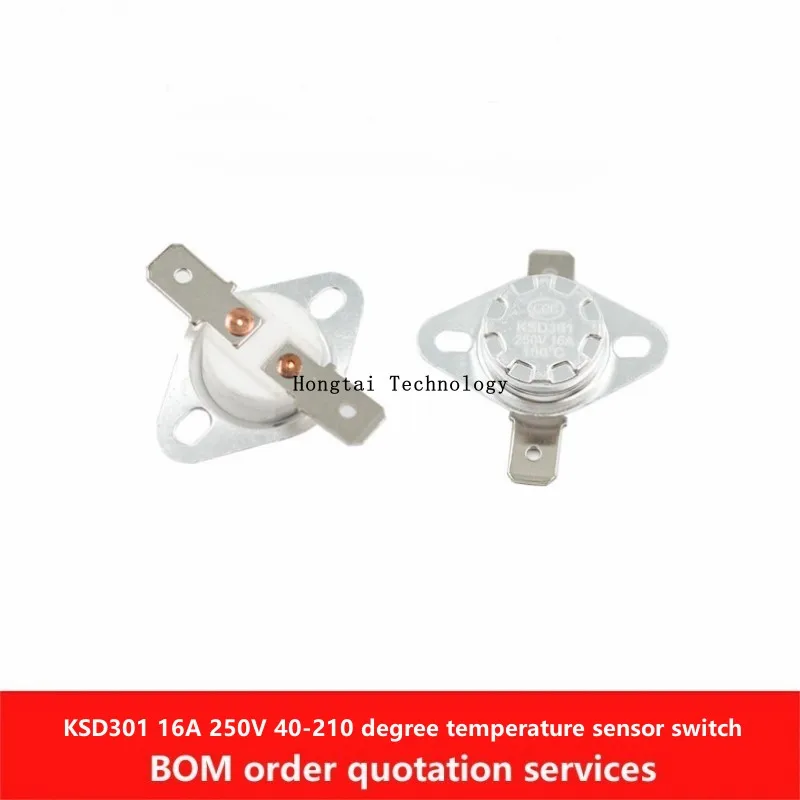 KSD301 40/45/50/55/80/95/100/125/135/180/190C-210 degree ceramic normally closed 16A 250V temperature sensor switch thermostat