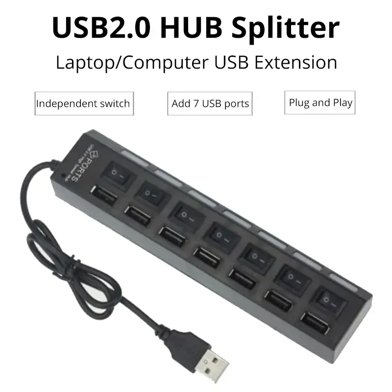 

Switch Extension Hub 7-port USB2.0 Hub Computer USB Extension Hub One Drag Seven USB2.0 Splitter PC Laptop Desktop