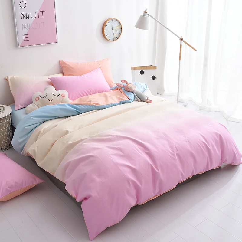 Cotton four-piece set single and double girl heart macaroon color gradient bed sheets quilt cover cotton bedding