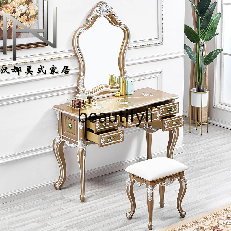 خزانة ملابس متعددة الوظائف من الخشب الصلب بالكامل، ومكتب، وخزانة الشرفة، ونمط مطلي على الطراز الأوروبي الأمريكي