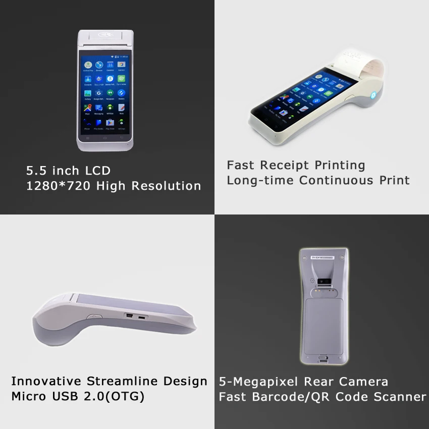 ZCS Z91 Handheld Touch Screen 4G Election Hotel Bill Receipt Android POS System Terminal With Printer, GPS, Free SDK