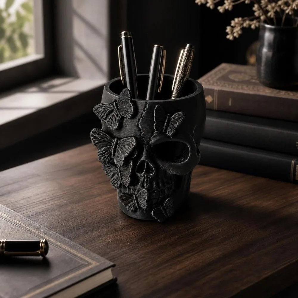 Gothic Butterfly Skeleton Statue Funny Vase Halloween Skull Ornaments Home Decorations Large Capacity Flower Pot Organization