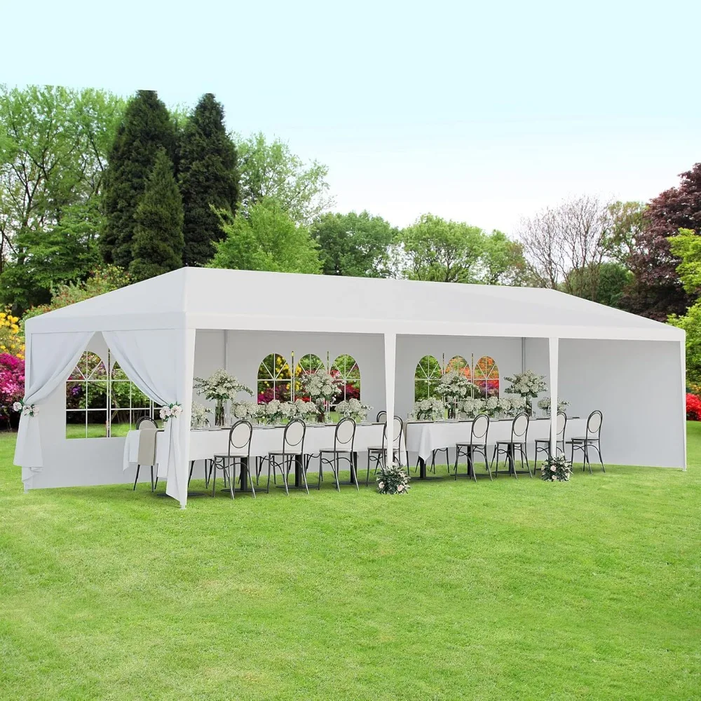 

10 * 30 FT Outdoor Gazebo White Canopy with Removable Sidewalls Windows，Party Wedding Tent Cater Events Pavilion Beach BBQ Even