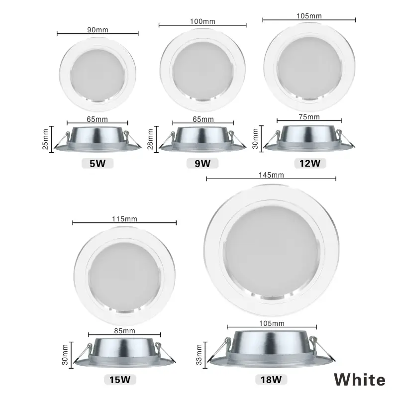 5-9-12-15-18W Led Downlight Panel Light Światło punktowe 220V Lampa sufitowa Wpuszczana okrągła Zimna Ciepła biel