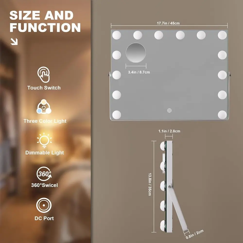 مرآة مكياج على طراز هوليوود قابلة للتعديل، 17.7 × 13.8، 3 أوضاع إضاءة #4