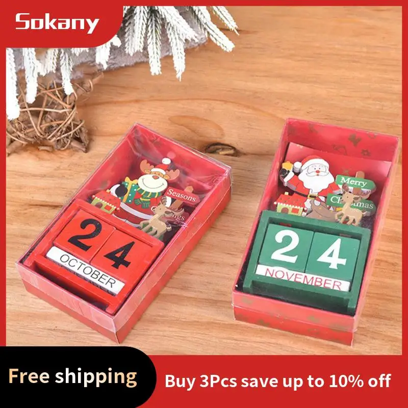 A59E-Рождественский настольный календарь Настольный номер Дата Деревянные блоки Календарь обратного отсчета Рождественский настольный календарь Рождественский декор C Dura
