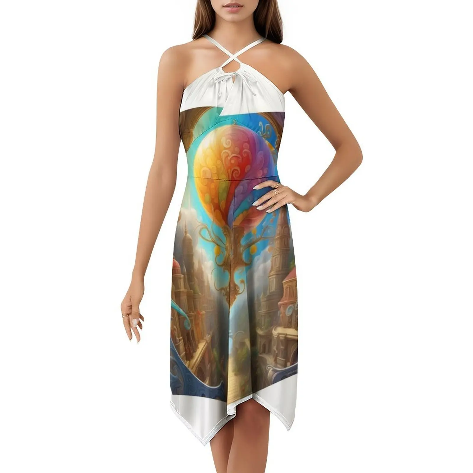 لوحة الأمل فستان سموك الأزهار للنساء الربيع الصيف فستان كاجوال للحزب الأمل التفاوتي السعادة الملونة بهيجة #5