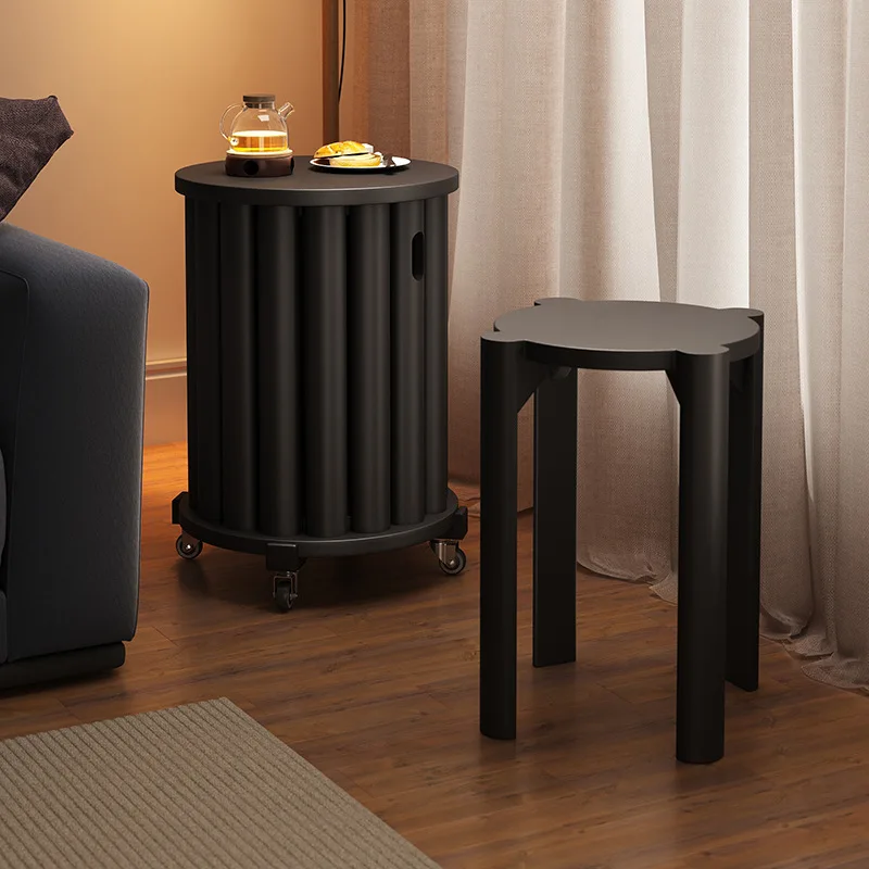 Solid Wood Stackable Folding Coffee Table Set 2-in-1 Ottoman Stool for Living Room/ Dining/ Guest Seating Spaces Storage Design