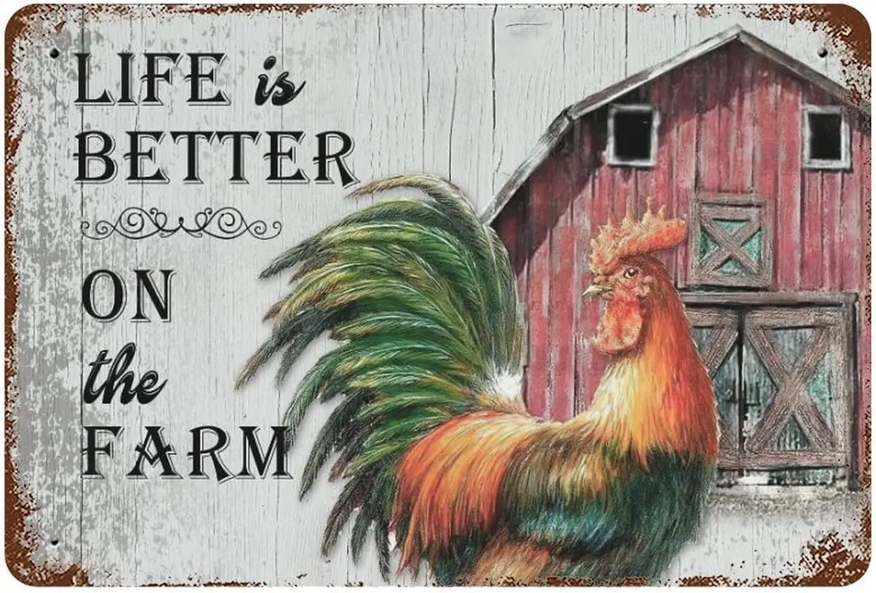 Farm Chicken Coop Life Is Better at The Farm Metal Tin Sign Wall Art Decor Rustic Sign for Home Farm Country Decor Gifts 8x12 In