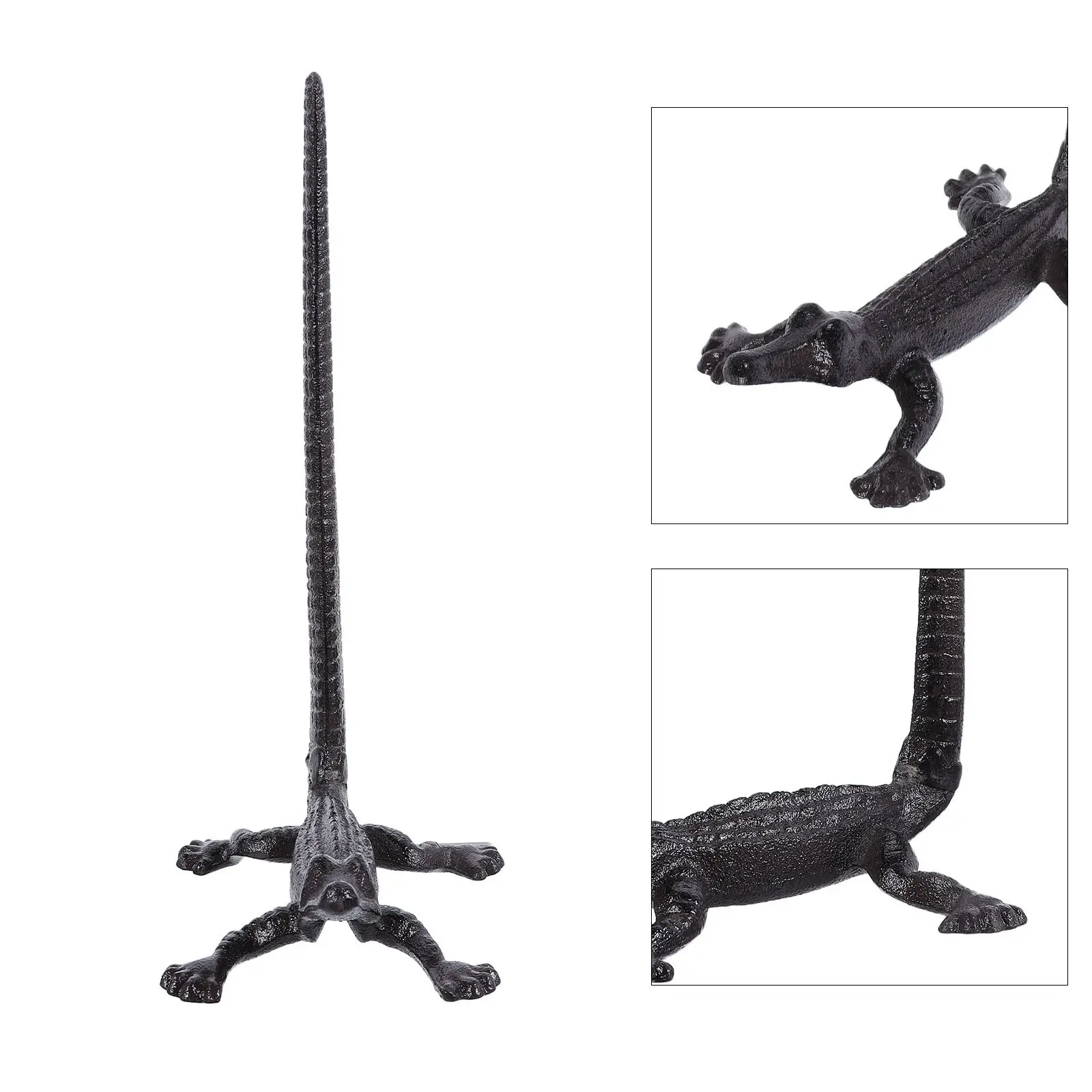 Cast Iron Crocodile Paper Holder Freestanding Toilet Roll Stand 11 Inch Heavy Base Animal Themed Bathroom Tissue Organizer Metal