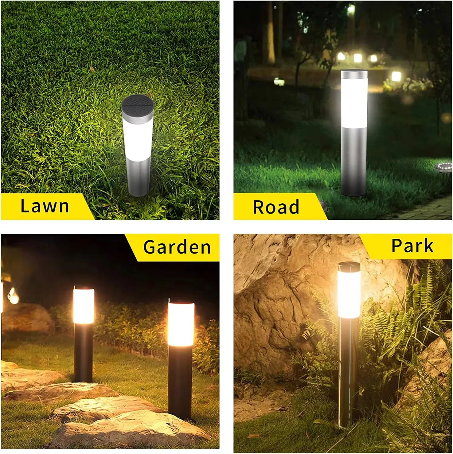 Stainless Steel Solar Lawn Lamp Outdoor Cylindrical Long Cylindrical Long Cylindrical Lamp Garden Courtyard Plug-in Landscape