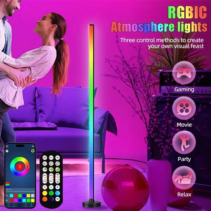 

LED Floor Standing Lamp APP Control RGBIC Atmosphere Lights Music Sync Corner Lighting for Bedroom Living Room Background Light