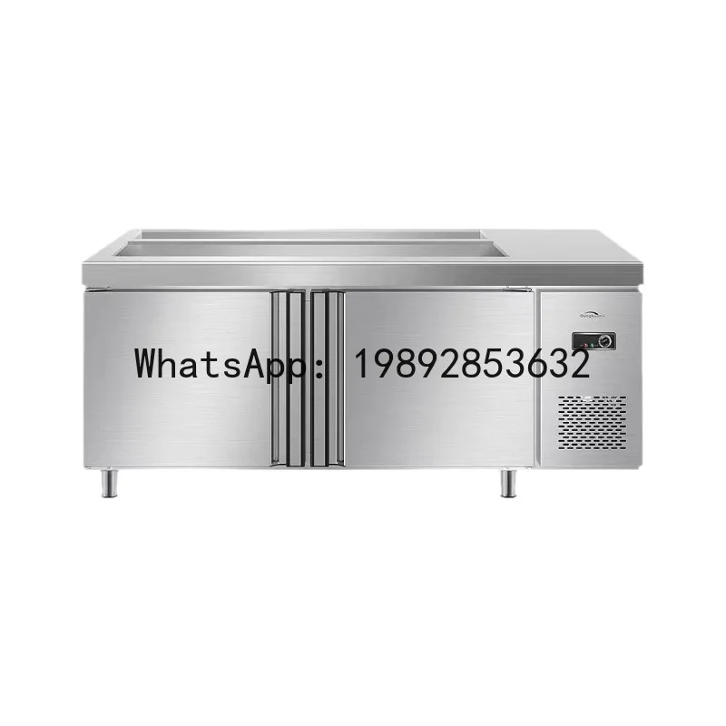 

Slotted salad table commercial milk tea shop refrigerated pizza table fruit fishing display cabinet