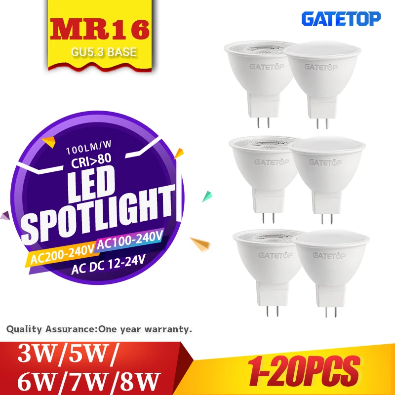 1-20PCS Low Voltage AC DC 12V 24V LED Spotlight MR16 Bulb GU5.3 120degree 38degree 3W-8W  Replace 50W Halogen Lamp Living Room