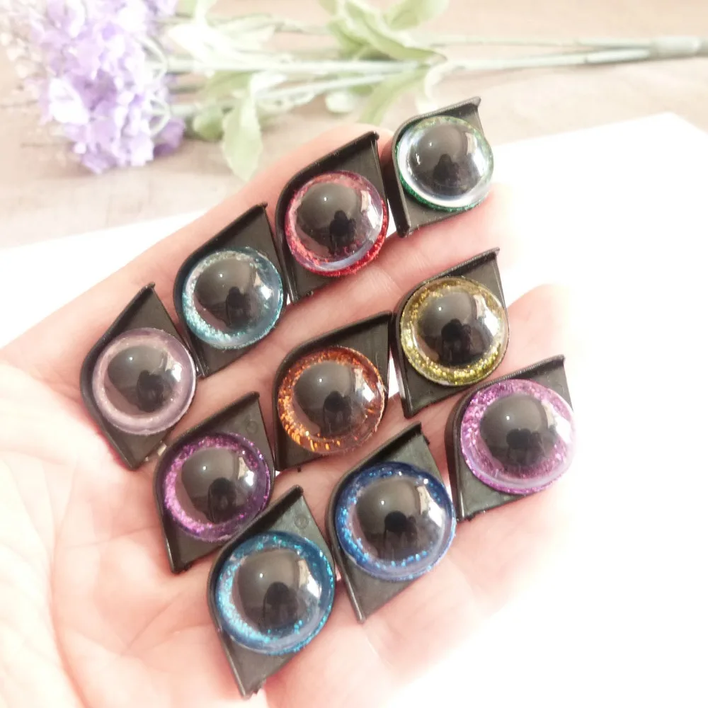 20set/lot 16mm round shape plastic clear safety toy eyes +glitter Nonwovens + hard washer+black single eyelid--color option