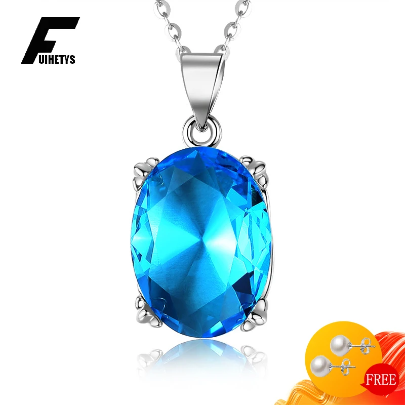 

FUIHETYS Trendy Necklace Oval Shape Zircon Pendant Silver 925 Jewelry Accessories for Women Wedding Engagement Bridal Party Gift