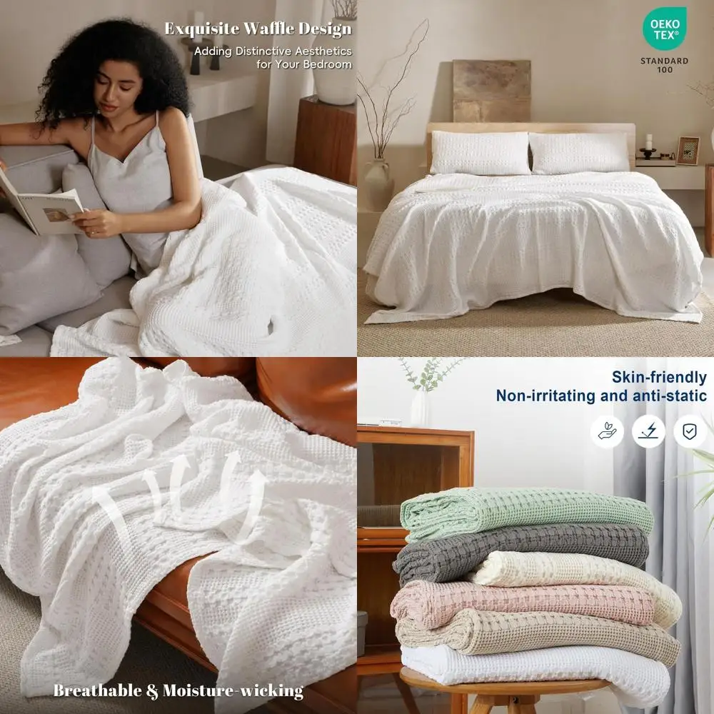 

King Size Cotton Waffle Weave Blanket, Soft & Breathable, All-Season Luxury, Ideal for Home Decor & Christmas, 108x90, White
