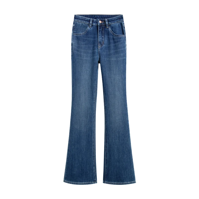 Jeans in denim Bot a campana foderati in Fce a vita alta retrò Pantaloni invernali da donna caldi e dimagranti drappeggiati fino al pavimento
