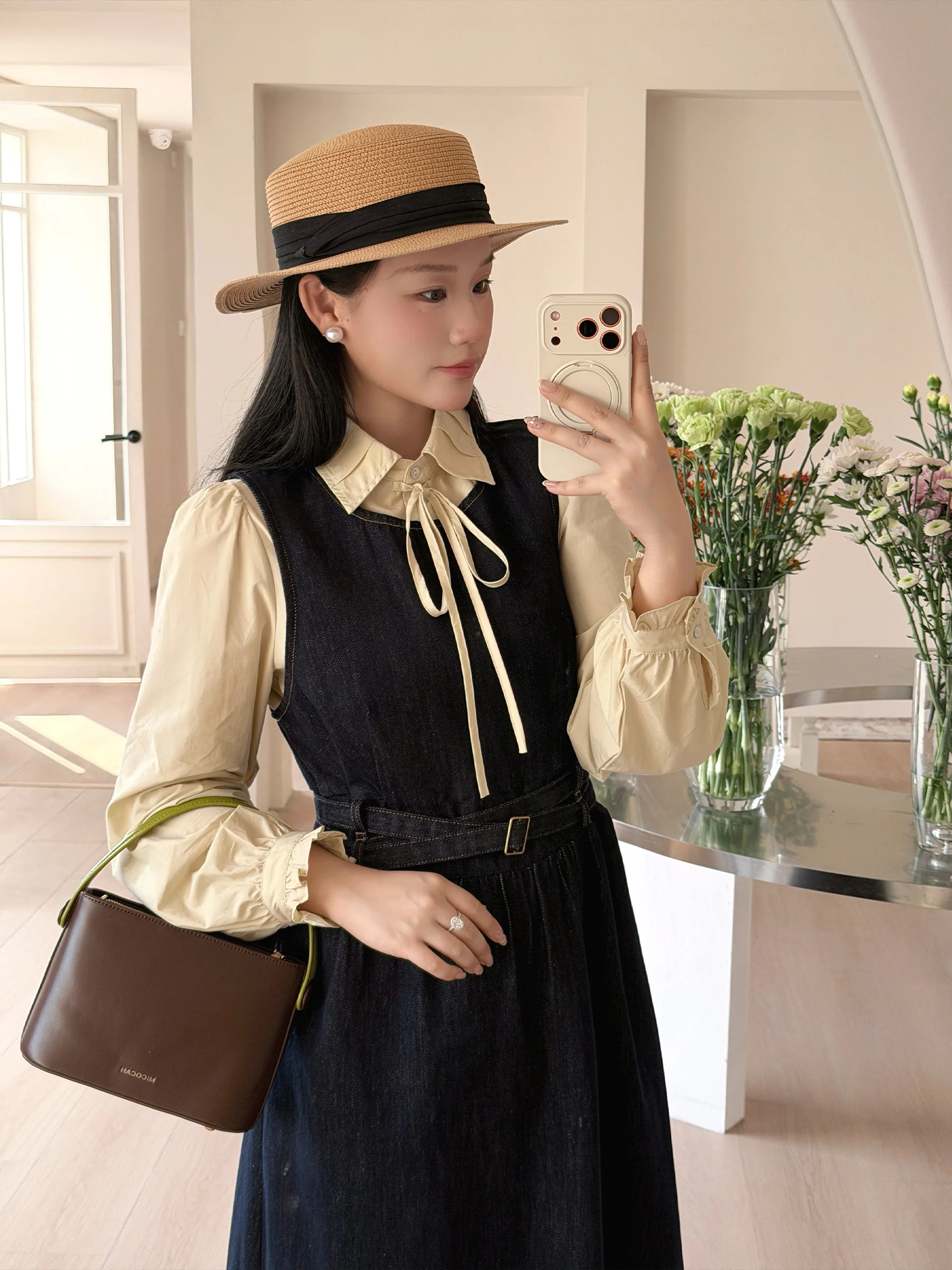

Ele High Waist Denim Vest Skirt Women's Spring Faion A-Line Long Dr Nordic Lettering Retro Sle Comfortable Warmth