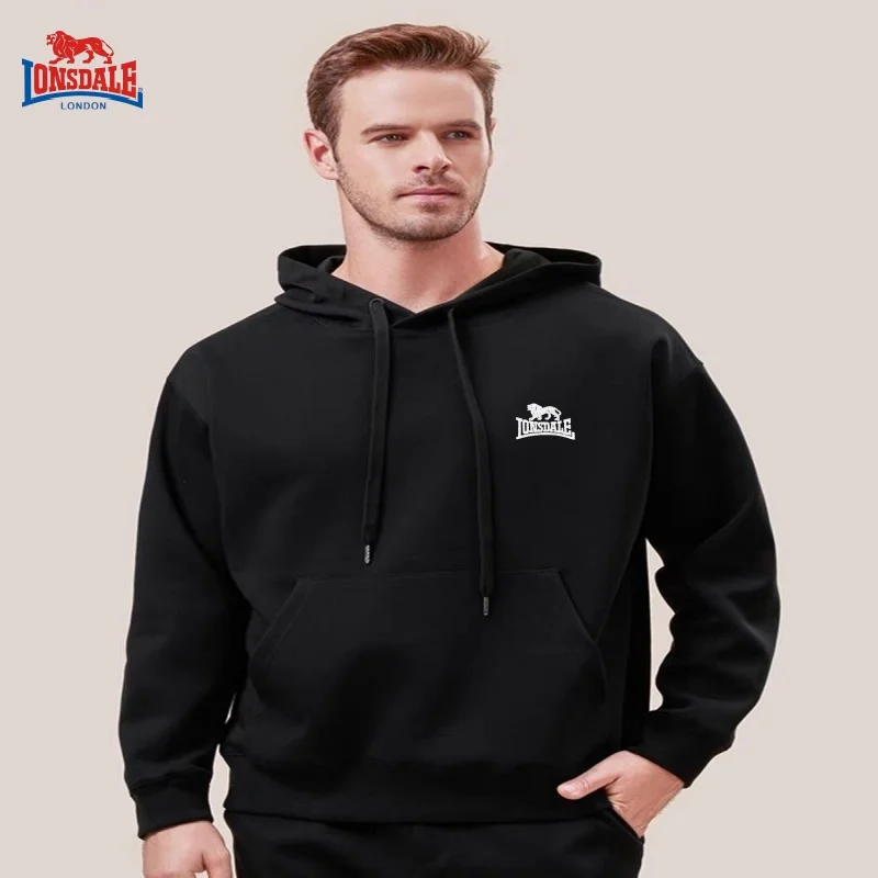 

Embroidered LONSDALE logo for autumn and winter, high-quality couples with fleece hooded sweatshirt, casual sports versatile top