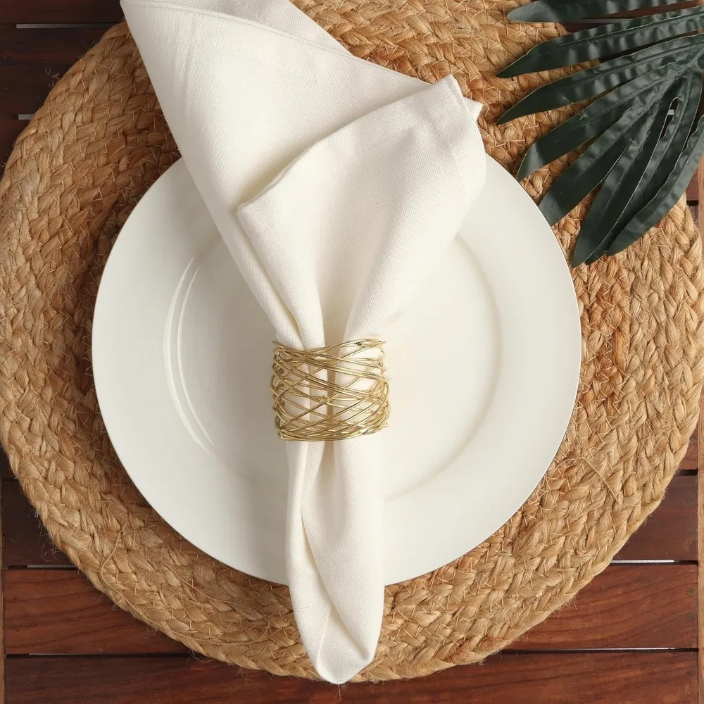 Golden Round Mesh Napkin Rings - Set of 12 for Weddings Dinner Parties or Every Day Use