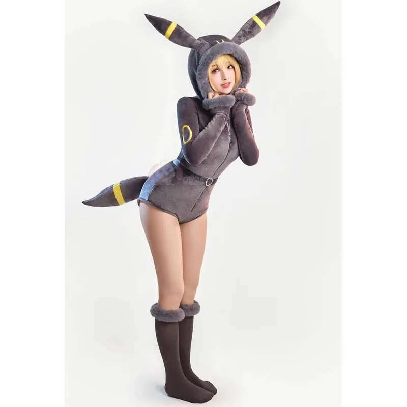 2025 New Anime Derivative Women Sexy Lingerie Bodysuit Plush Hooded Deep V Romper and Socks with Belt and Tail Cosplay Costu ☆ ☆