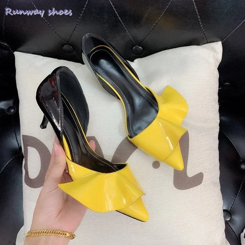 

Autumn Yellow Ruffles High Heel Spring And Autumn Pointed Toe, Low-cut Stylish Women's Shoes Luxury Women's Shoes Banquet Style