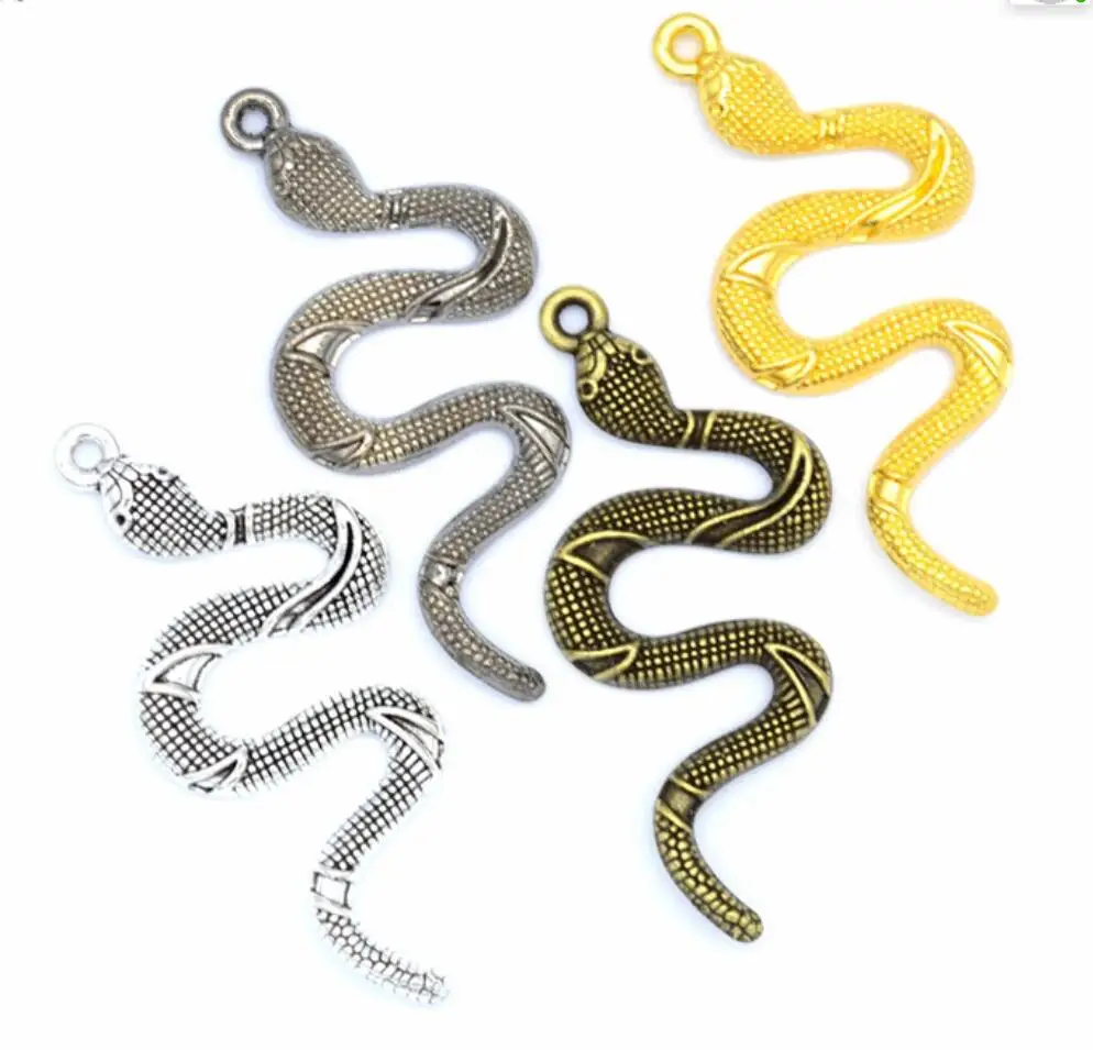 

10pcs 53*23mm Mix Antique Silver Color Snake Charms Pendant Designer Charms Fit Charms for Jewelry Making DIY Jewelry F0179