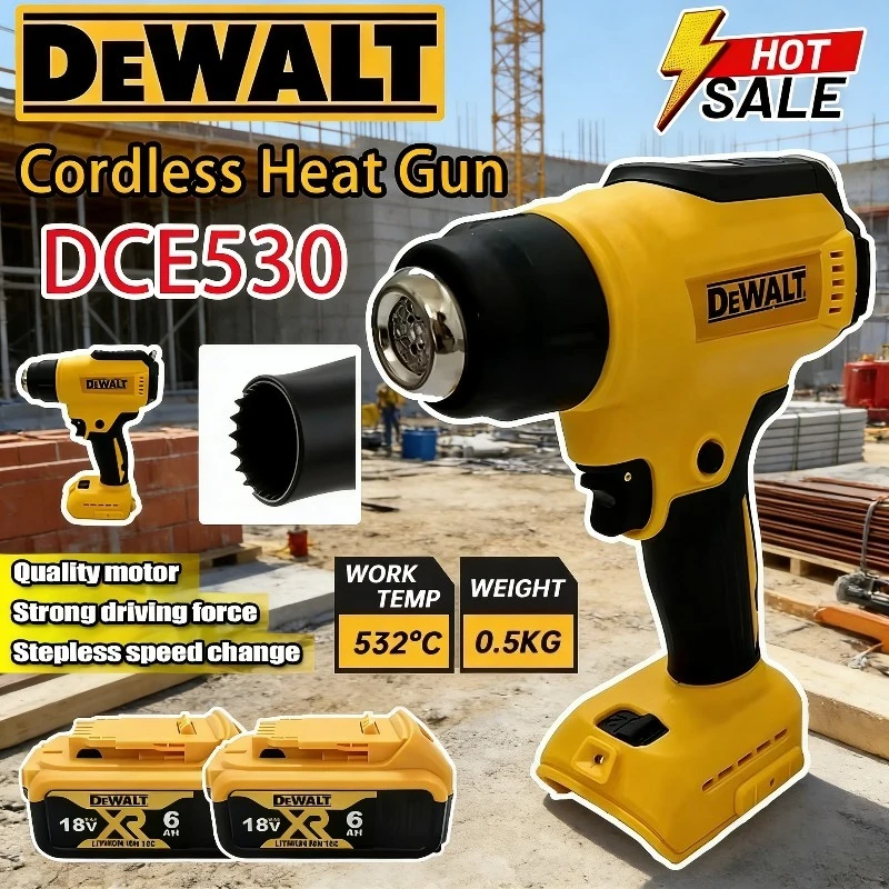 

Беспроводной термофен Dewalt DCE530 с бесщеточным двигателем, 300 Вт, высокомощный инструмент для термоусадочной пленки, работает от аккумулятора Dewalt.