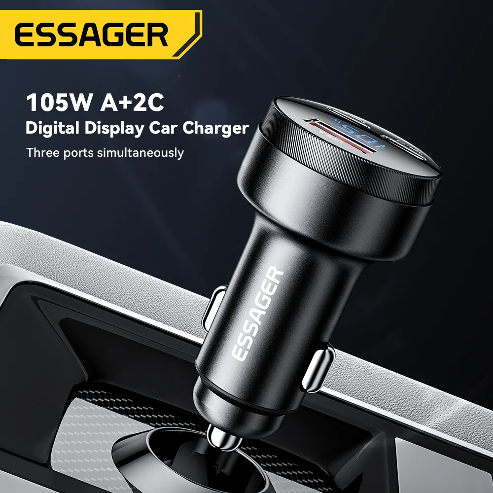 Essager USB C Car Charger 105W Quick Charge PD3.0 QC4.0 3.0 SCP PPS USB Type C Fast Charging For iPhone 15 14 13 Samsung Xiaomi