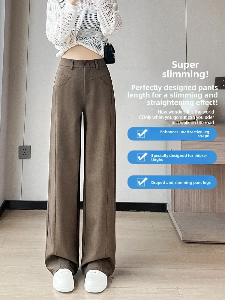 Pantalon taille haute drapé à jambes droites pour femmes, coupe cintrée, nouvelle collection automne printemps 2025, petite taille, motif Che, jambes larges