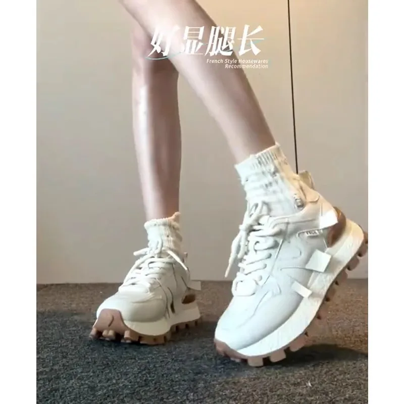 

2025 Women's autumn New thick-soled height-increasing 5CM shoes daddy shoes muffin color matching casual white sneakers