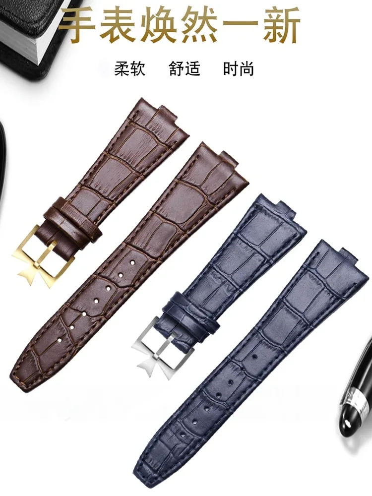 Genuine Leather 25*8mmWatchband For Vacheron Constantin OVERSEAS Series 4500V 5500V P47040 Men's waterproof and sweat resistant