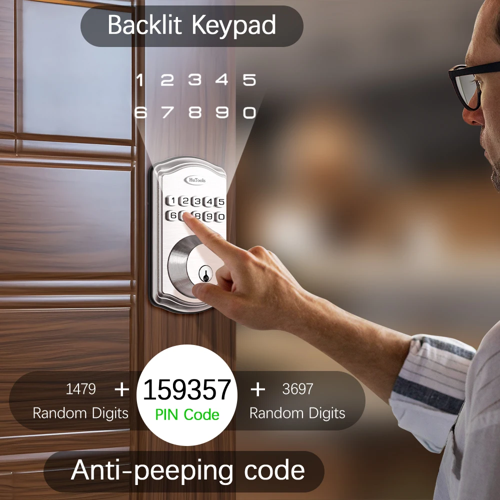 Hutools Keyless Entry Door Lock -Keypad Door Lock-Smart Deadbolt Lock-Anti-Peeking Password-Auto Lock Easy To Install