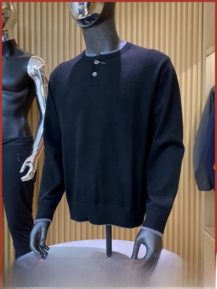 

Мягкий, приятный для кожи мужской вязаный свитер в стиле ретро в американском стиле, теплый повседневный зимний топ с длинными рукавами и двумя пуговицами