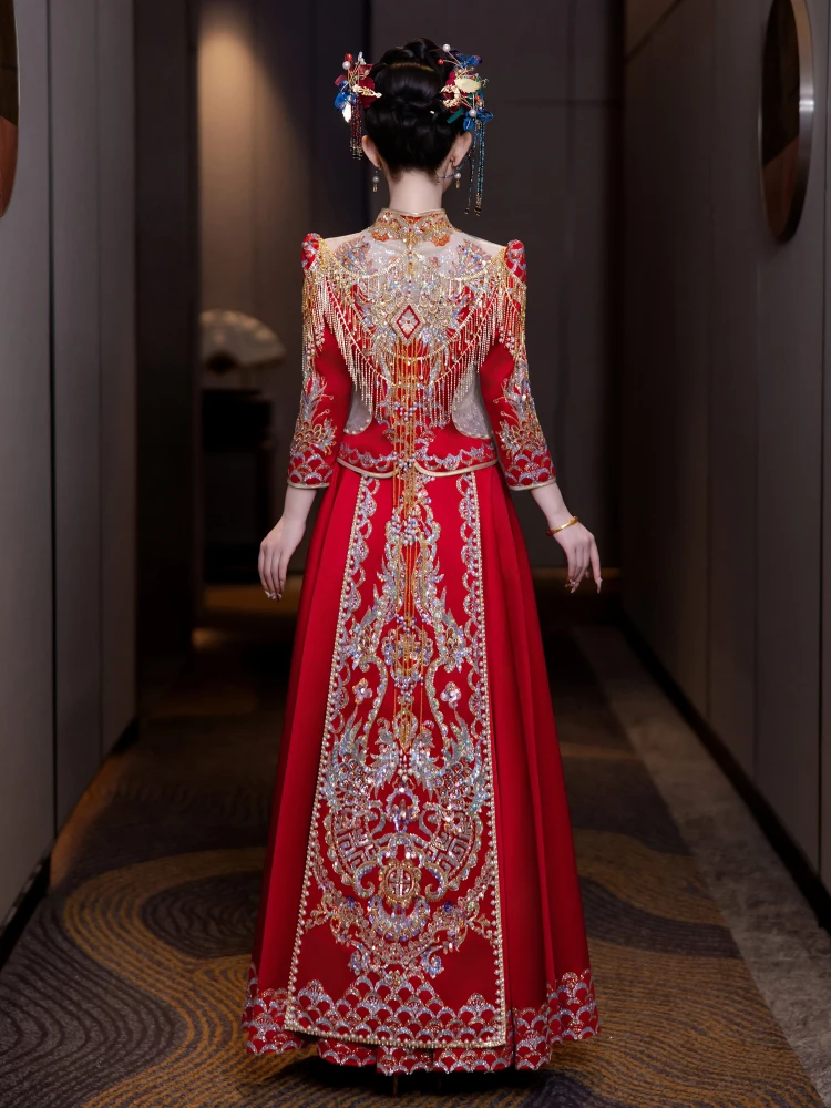 Xiuhe Abbigliamento Abiti da sposa 2025 Nuovo abito da sposa cinese di fascia alta Abito da 144-155 cm di altezza piccola