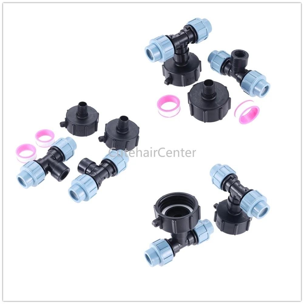 2pcs IBC Tank Thread Connector s60x6 2x1/2" Adapter Plastic Water Pipe Fittings Tee Outlet 20/25/32mm Hose Splitter Home/Garden