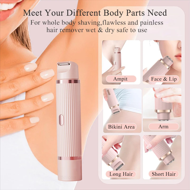 Beard Shaver for Women Bikini Underarm Female Trimmer Waterproof Hair Removal Epilator Electric Shaver 2 in 1 Lady Facial Razor